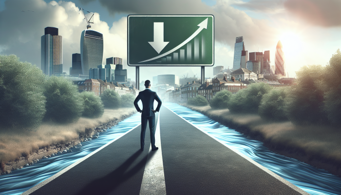Debt Consolidation or Negotiating with Creditors: Effective Strategies | DCL Individual on a clear path with merged streams symbolising consolidated debts, lower interest rate sign, UK economic backdrop.