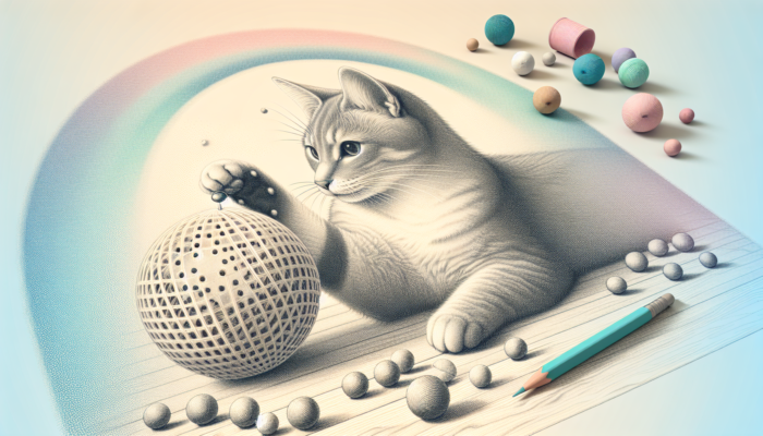 A relaxed cat playing with a catnip wall ball, radiating joy in a peaceful home environment.