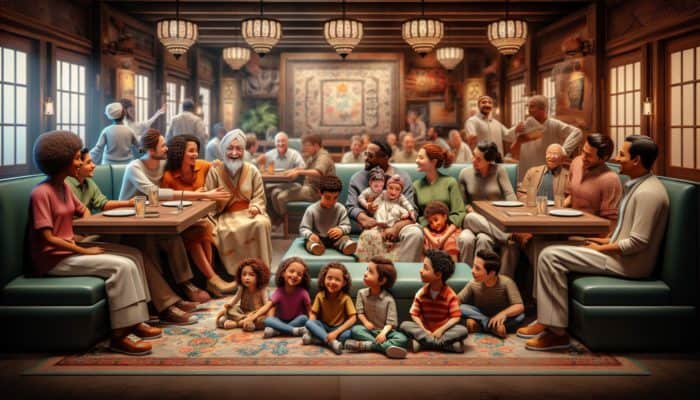 A family enjoying a relaxing meal in a cosy Las Vegas restaurant, resting and planning their next adventure.