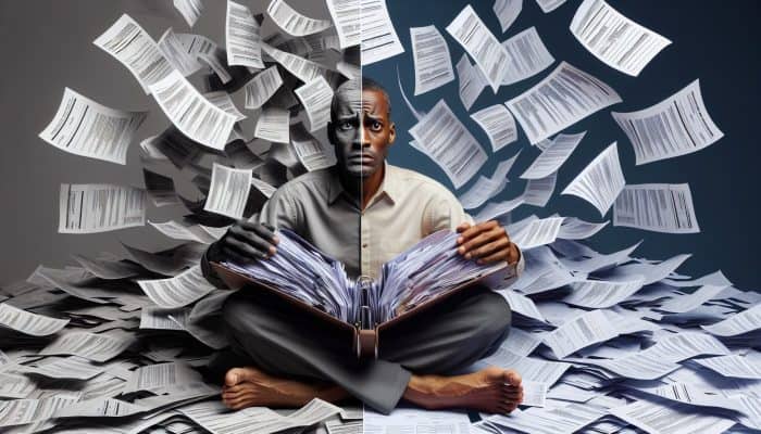 Comprehending Debt Consolidation: A Beginner's Guide | DCL Comprehending Debt Consolidation: A visual representation of an individual consolidating multiple bills into one folder, symbolising financial clarity and relief.