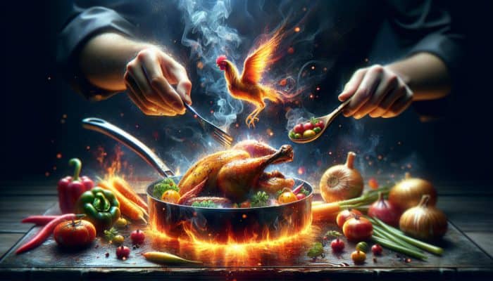 A chef expertly controls heat levels while cooking diverse dishes, showcasing culinary mastery.