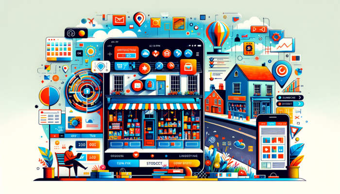 Illustration of a user-friendly online store interface on a smartphone and laptop in Barnstaple, showcasing intuitive menus, clear categories, and a satisfied customer browsing.