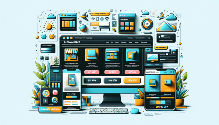 A modern e-commerce website for a UK small business, showing clean navigation, high-quality product images, bold "Buy Now" buttons, and coastal-themed branding on desktop.