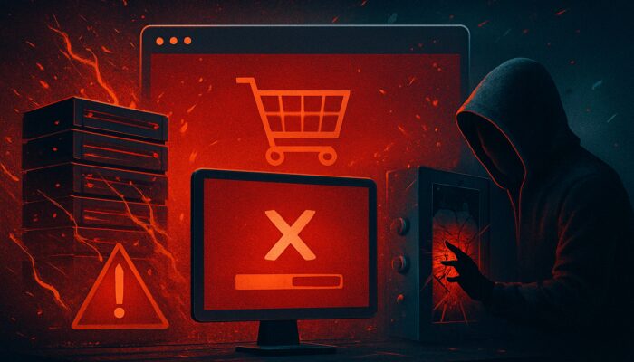Disorganised e-commerce site: overloaded servers, slow loading pages, error screens, and security breaches.