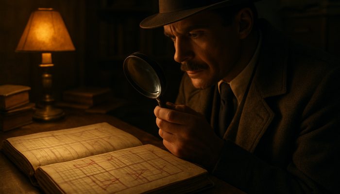Tracking Which Old Accounts Are Settled: Essential Guide | DCL Vintage investigator scrutinising settled accounts in dusty ledger with magnifying glass