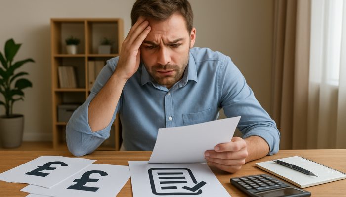 Combine Payday Loans Into One Cheaper Deal: Save Money Today | DCL UK borrower consolidating scattered payday loans into one repayment plan at cluttered desk